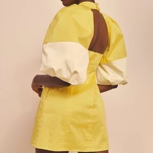 Banana Republic Yellow A-Line Puff Sleeve Dress